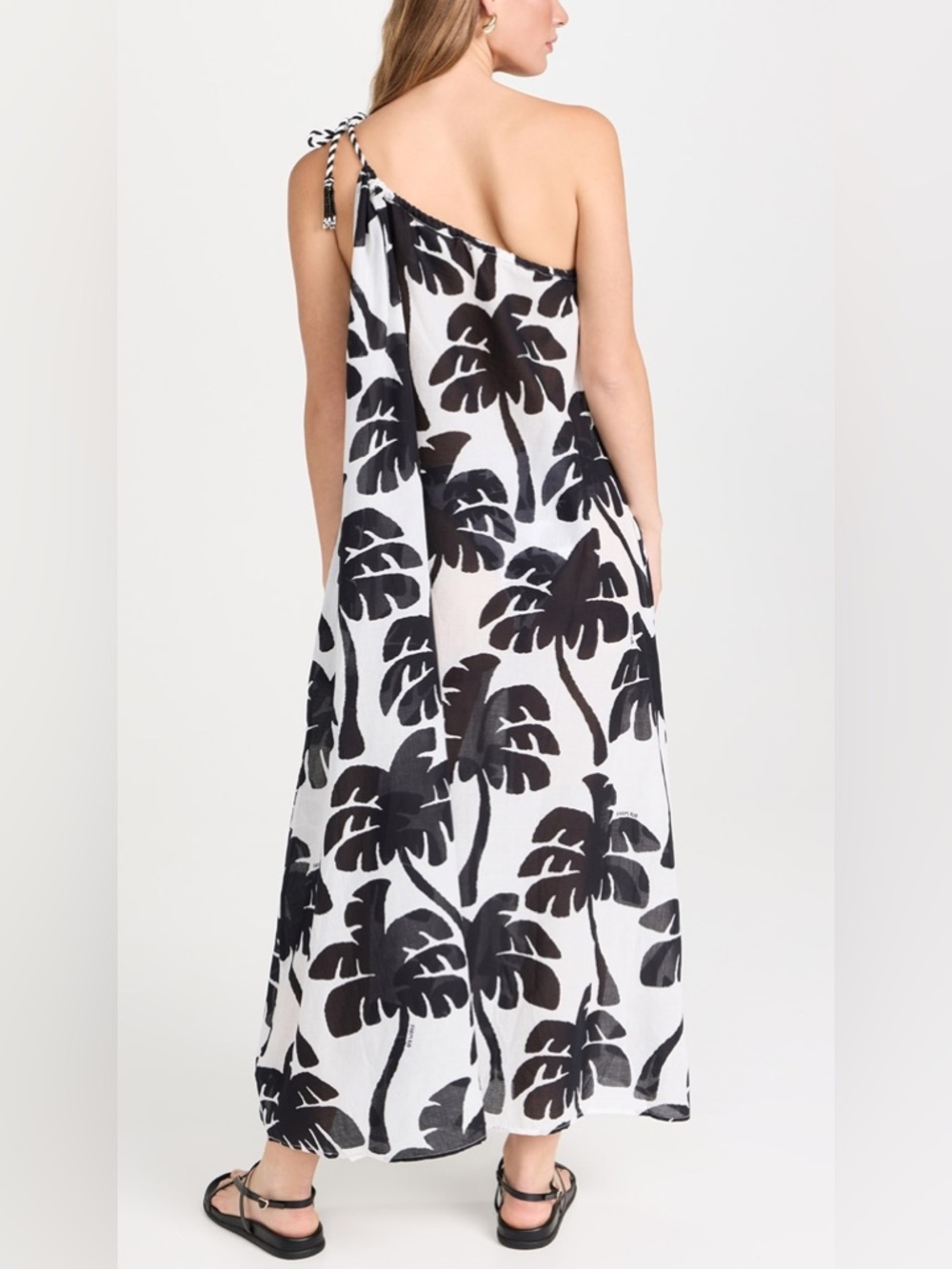 FARM RIO monochromatic One Shoulder Coconut Tree print Cotton Cover-Up Large - Picture 5 of 11